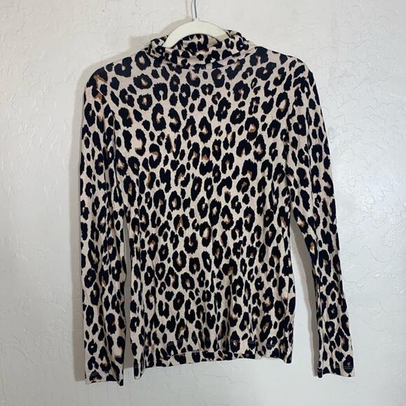 Ann Taylor leopard print long sleeve turtleneck top - Picture 1 of 6